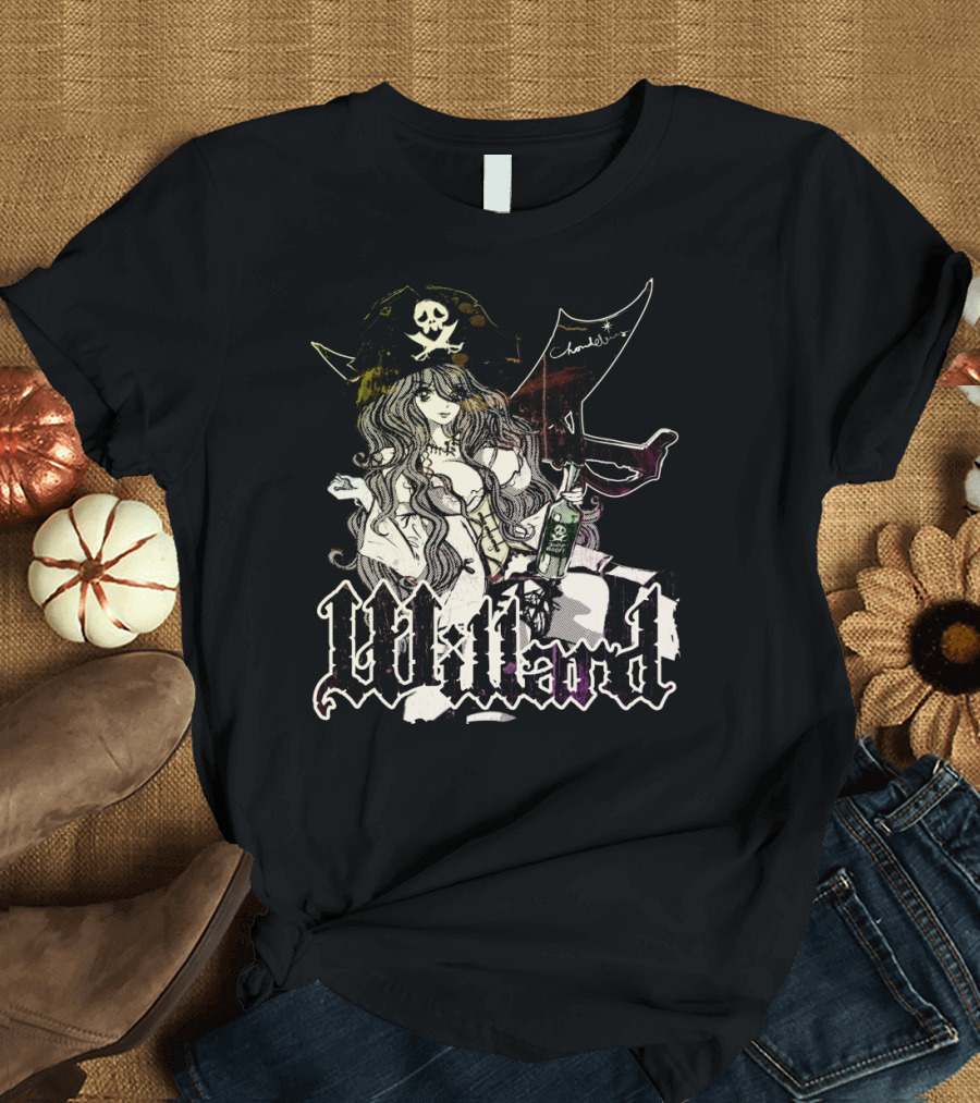 Willard Pirate Girl with Skull Hat and Long Wavy Hair T-Shirt