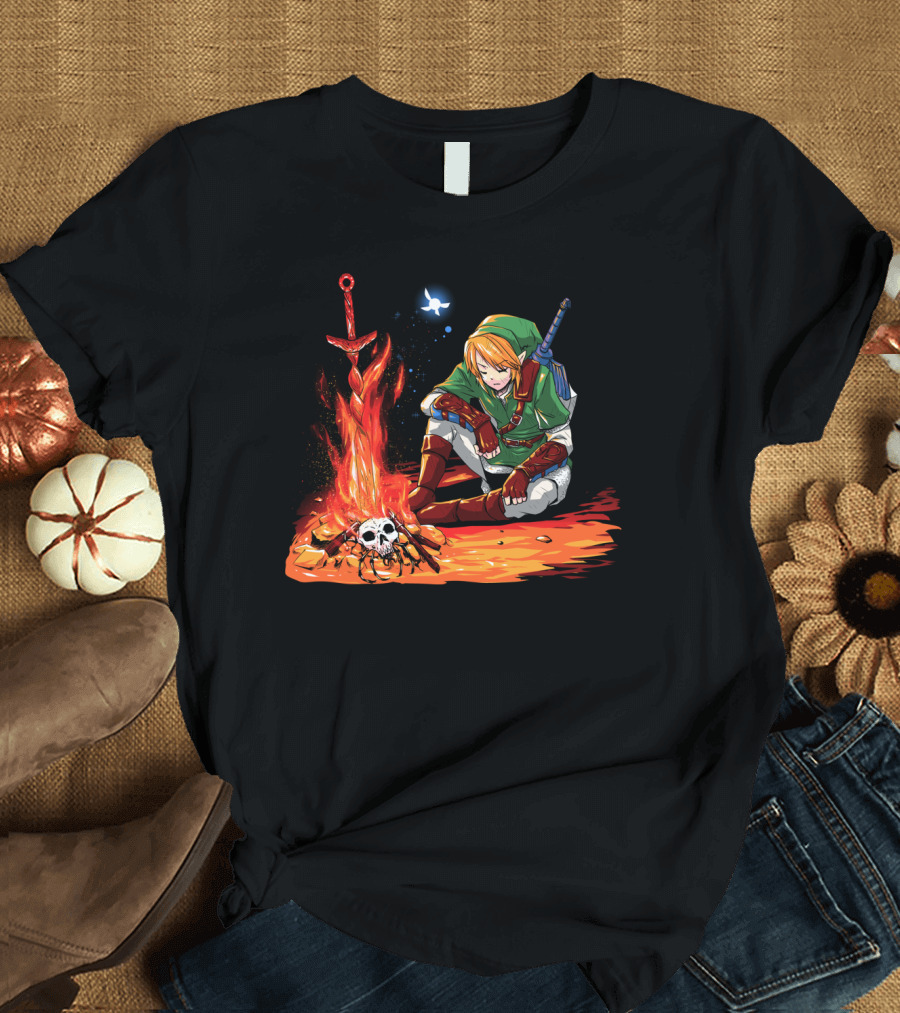 Dark Link Legend of Zelda Link by Campfire with Sword and Navi T-Shirt