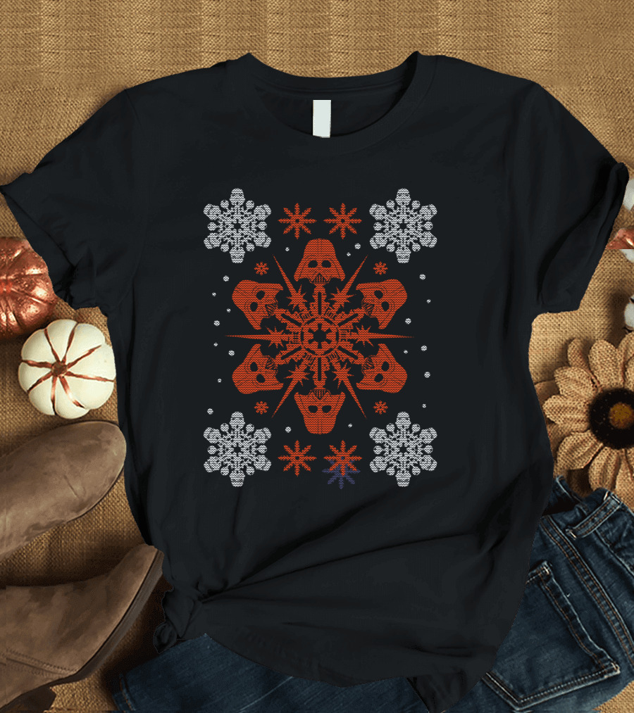 Empire Snowflakes Darth Vader Mask Holiday T-Shirt