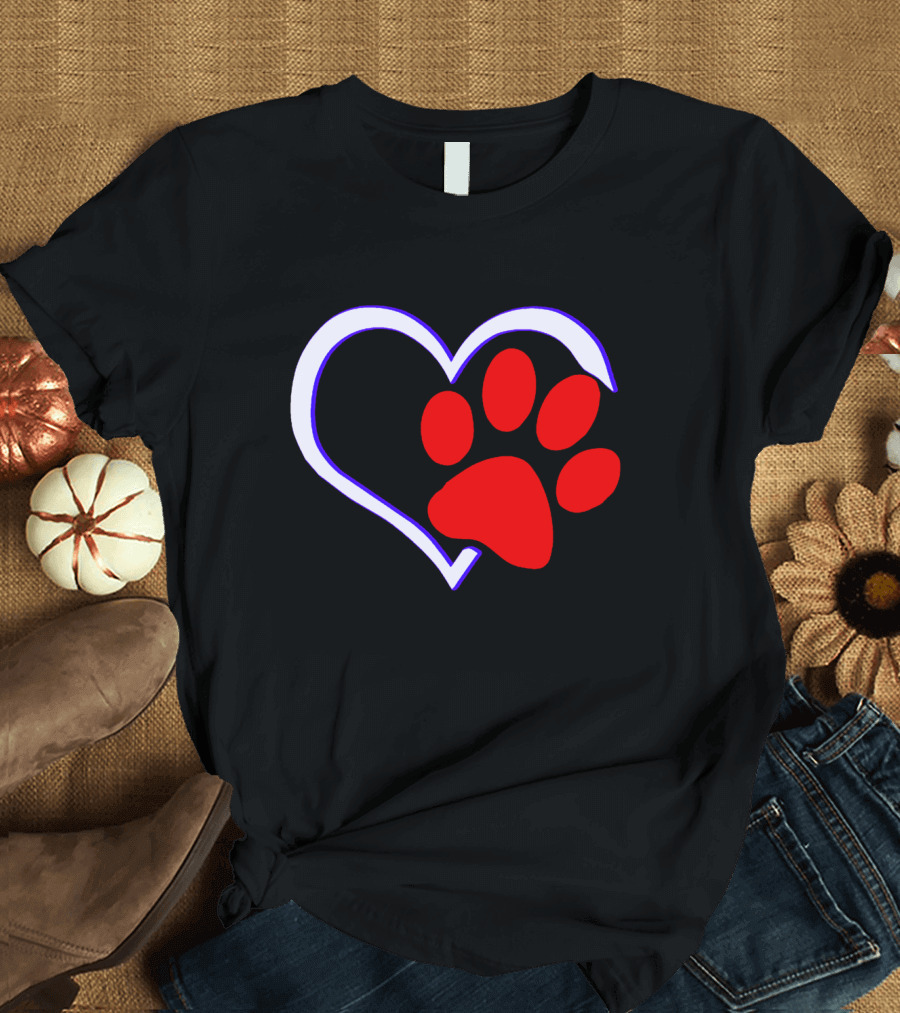 Paw Heart Remix Outline Red T-Shirt