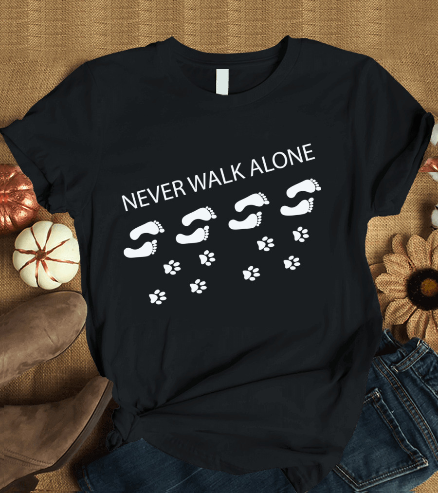 Never Walk Alone Footprints and Paw Prints T-Shirt