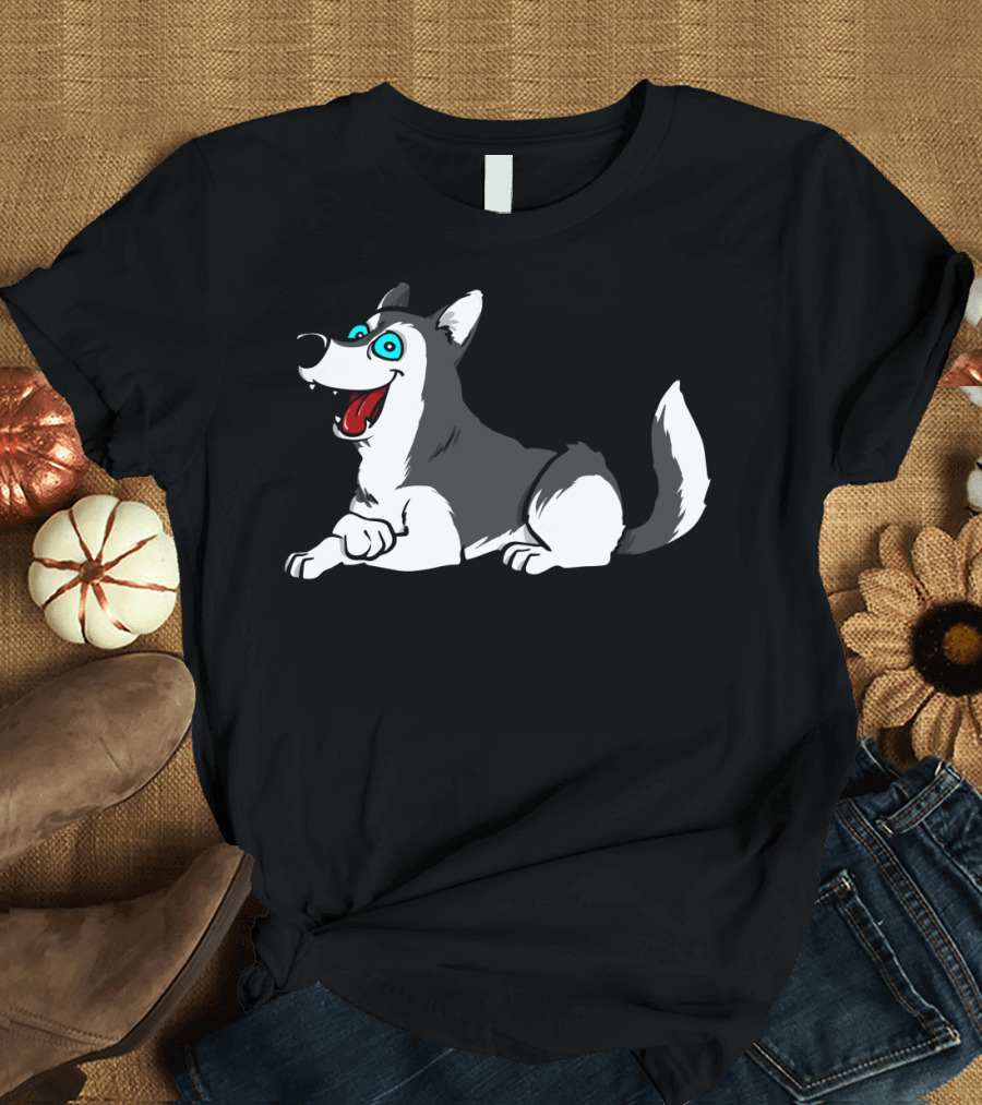 Siberian Husky Cartoon Dog Happy Face T-Shirt