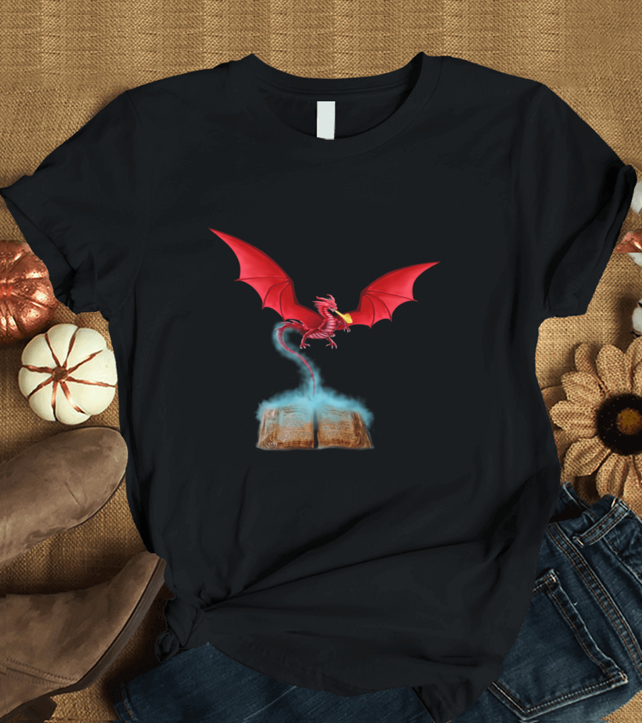 Conjuring the Red Dragon from Mystical Book with Blue Aura T-Shirt