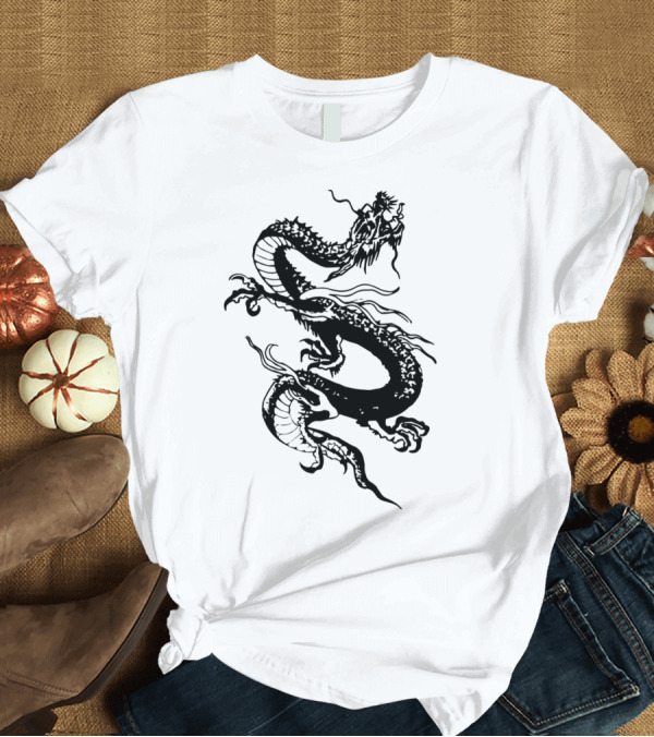 T-Shirt: Dragon Black Asian Style Serpent Motif T-Shirt Dragon Black Asian Style Serpent Motif T-Shirt