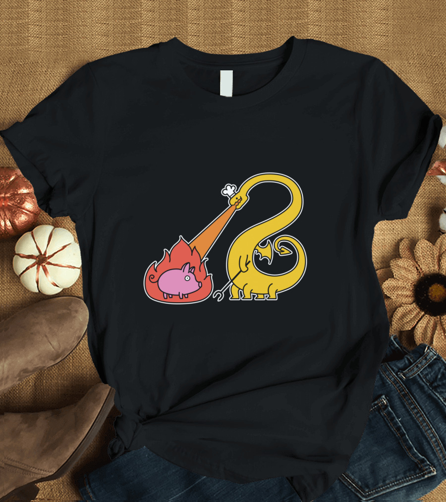 Dragon Roasting Pig Over Fire T-Shirt