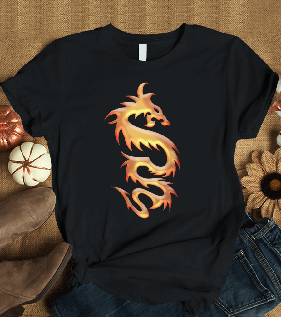 Golden Dragon Chinese Style Fiery Emblem T-Shirt