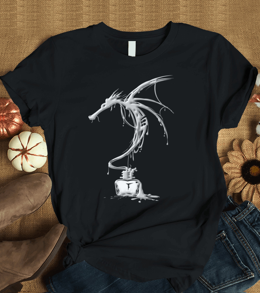 Ink Dragon White Flowing from Bottle T-Shirt
