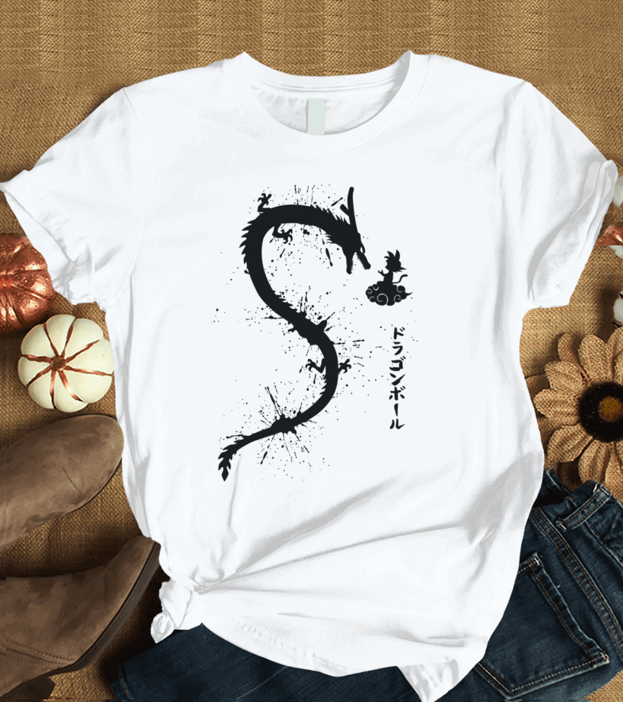 Dragon Ball Mystic Dragon Shenron with Kanji and Nimbus Cloud T-Shirt