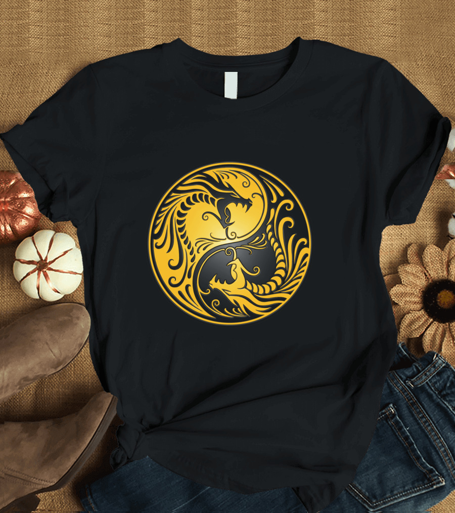 Yellow and Black Yin Yang Dragon T-Shirt