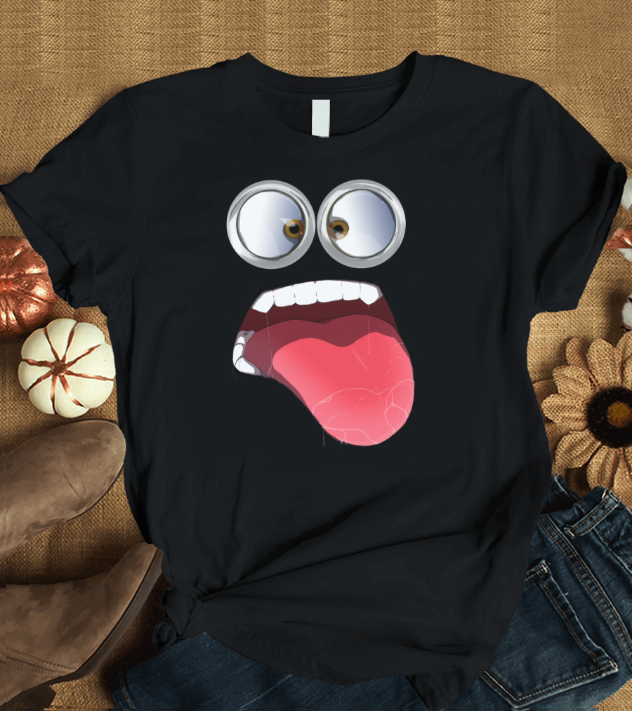 Googly Eyes and Red Tongue Cartoon Face T-Shirt