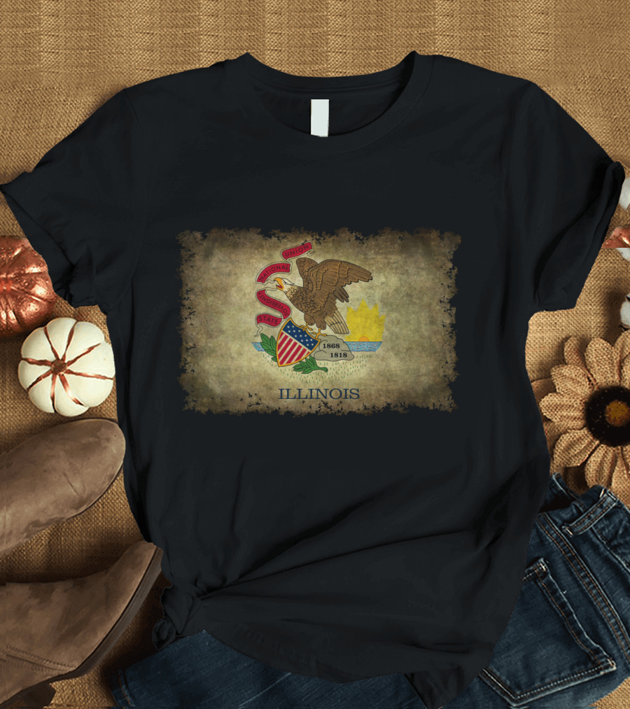 Vintage Illinois State Flag Emblem with Eagle and Shield T-Shirt