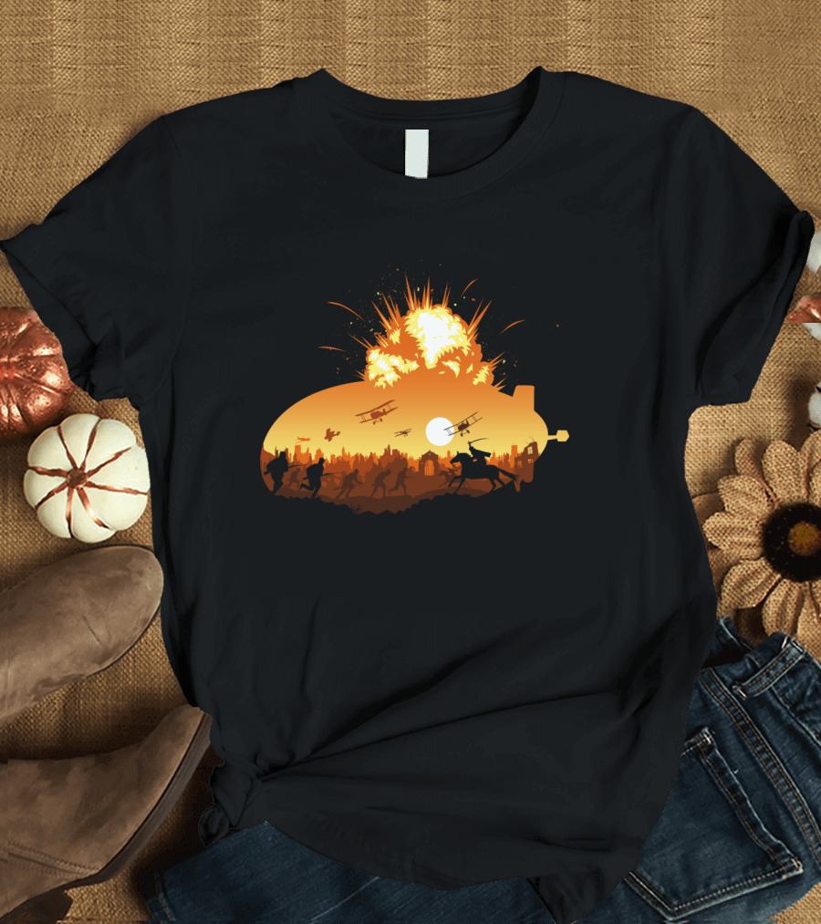 World War 1 Horse Unicorn Battle Explosion Scene T-Shirt