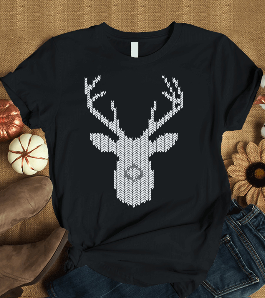 White Tail Deer Buck Knit Style Hunting Hunter T-Shirt