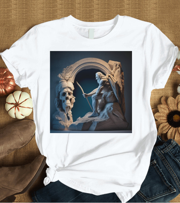 T-Shirt: A Strong Old Man Warrior Statuesque Power in Mythical Stone Arch T-Shirt A Strong Old Man Warrior Statuesque Power in Mythical Stone Arch T-Shirt