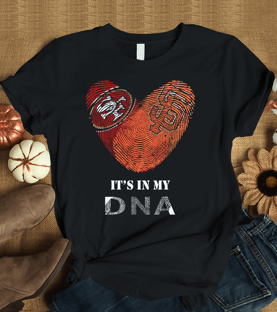 49ers Giants Heart Fingerprint DNA T-Shirt