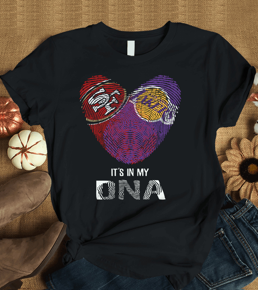 49Ers Lakers Heart Fingerprint It's In My DNA T-Shirt