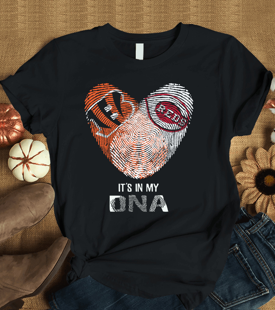 Bengals Reds Fingerprint Heart It's In My DNA T-Shirt