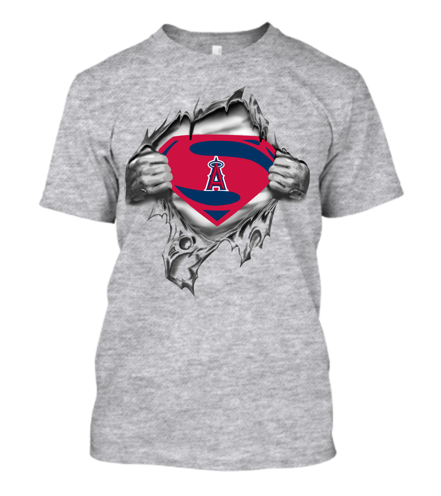 Superman Angels Logo Burst Silver Torn Fabric T-Shirt