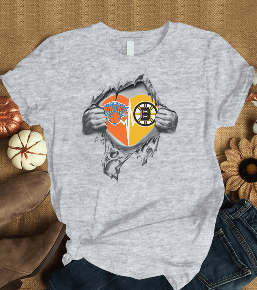 Knicks Bruins Heartbeat Love T-Shirt