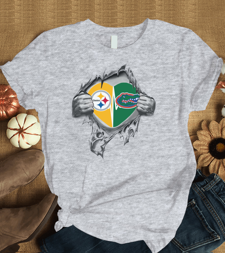 Steelers Gators Heartbeat Passion Steelers Logo Gators T-Shirt