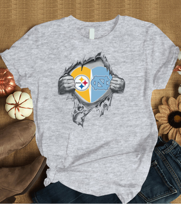 T-Shirt: Steelers NC Tar Heels Heart T-Shirt Steelers NC Tar Heels Heart T-Shirt