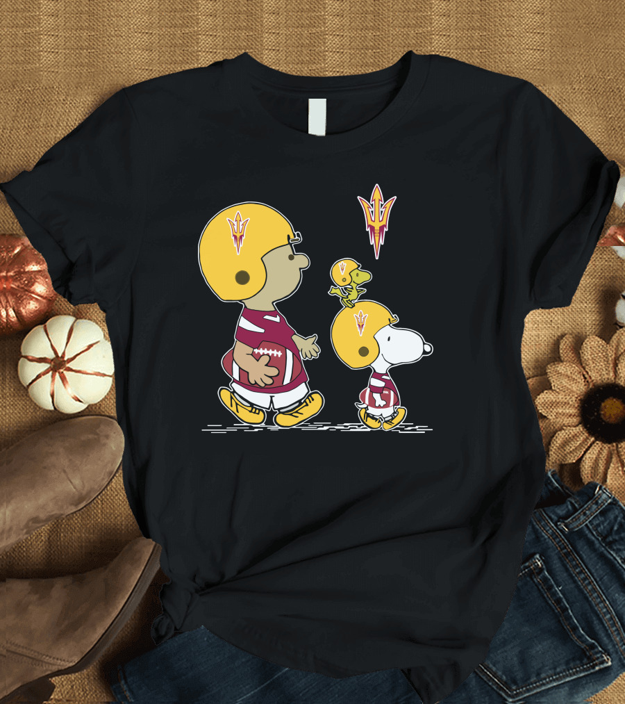 Arizona State Sun Devils Snoopy and Woodstock Football Helmets T-Shirt
