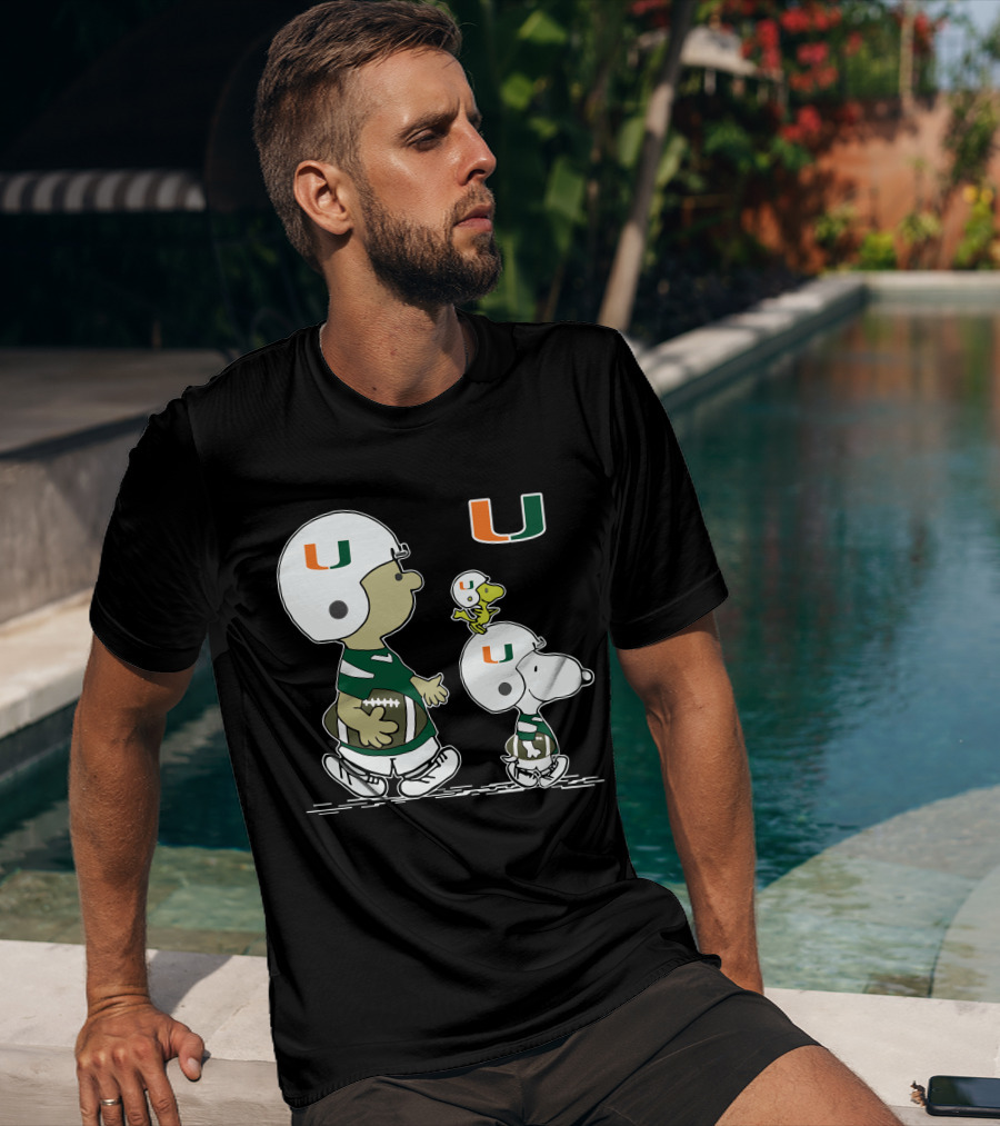 Miami Hurricanes Peanuts Snoopy Woodstock Helmet Football T-Shirt