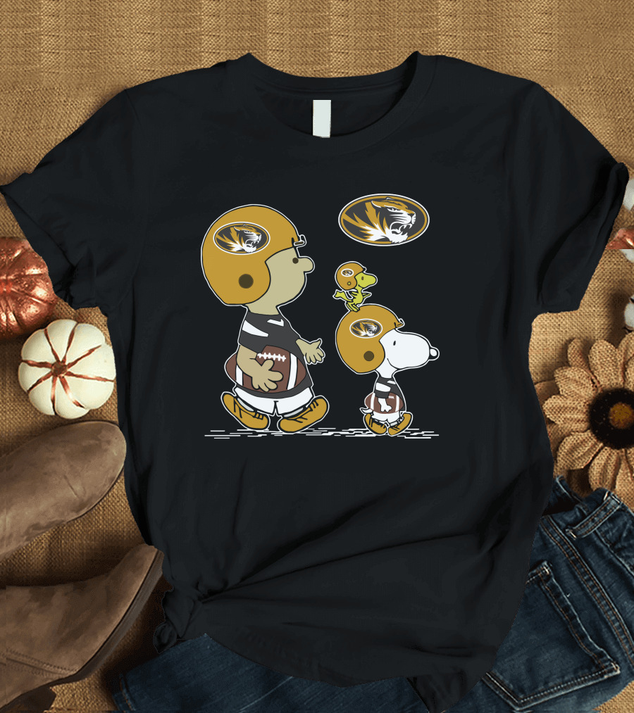 Missouri Tigers Snoopy and Woodstock in Football Helmets T-Shirt