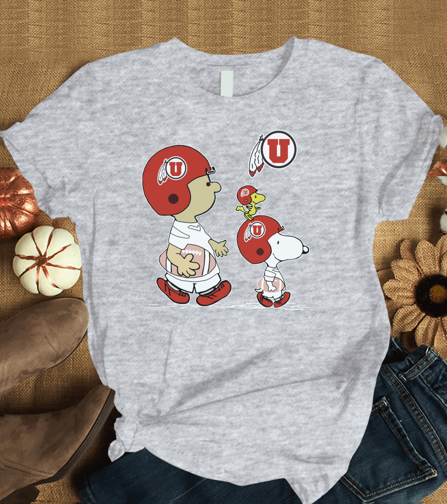 Utah Utes Snoopy and Woodstock Football Helmet Team Spirit T-Shirt