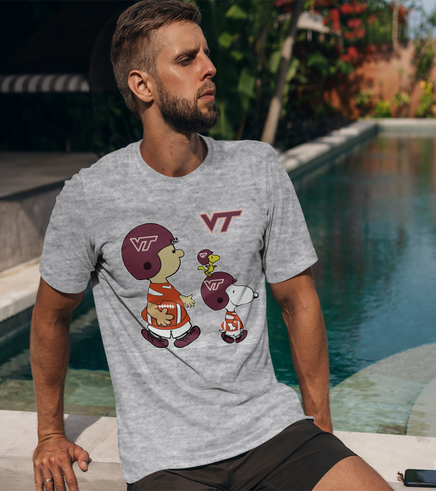 Virginia Tech Hokies VT Football Snoopy And Woodstock Peanuts Characters T-Shirt
