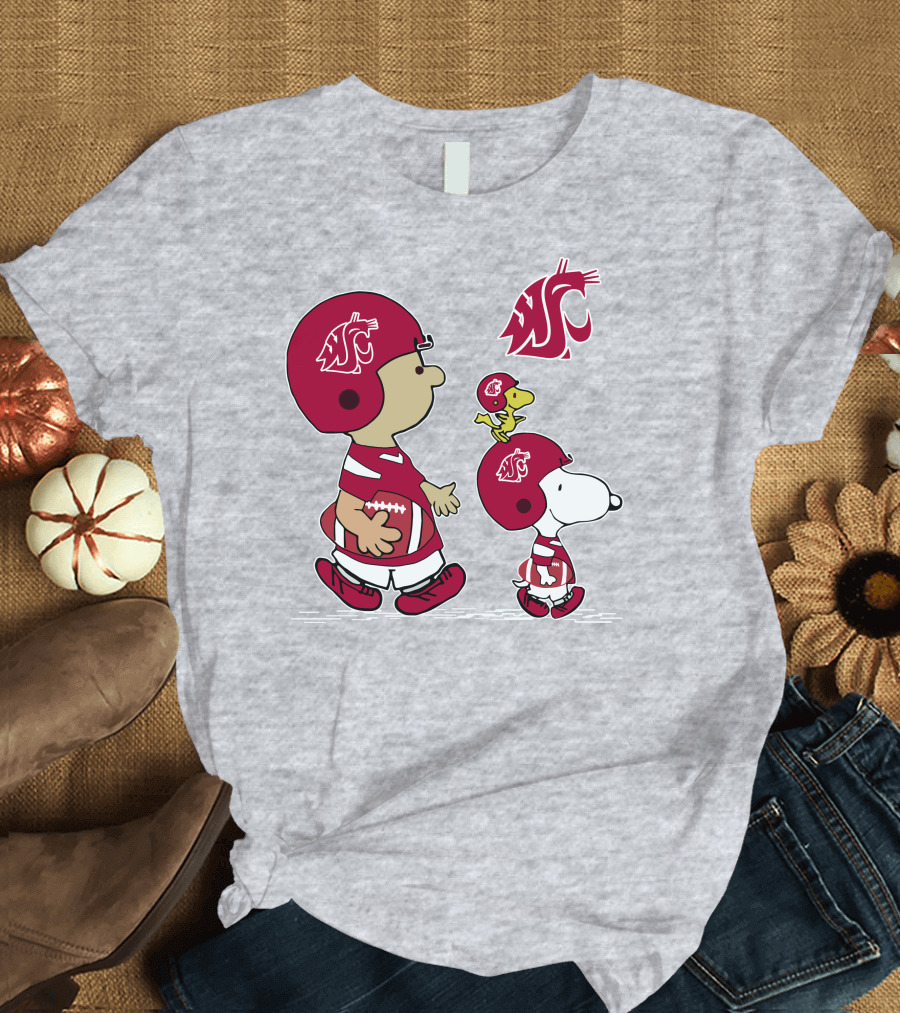 Washington State Cougars Snoopy Football Peanuts T-Shirt