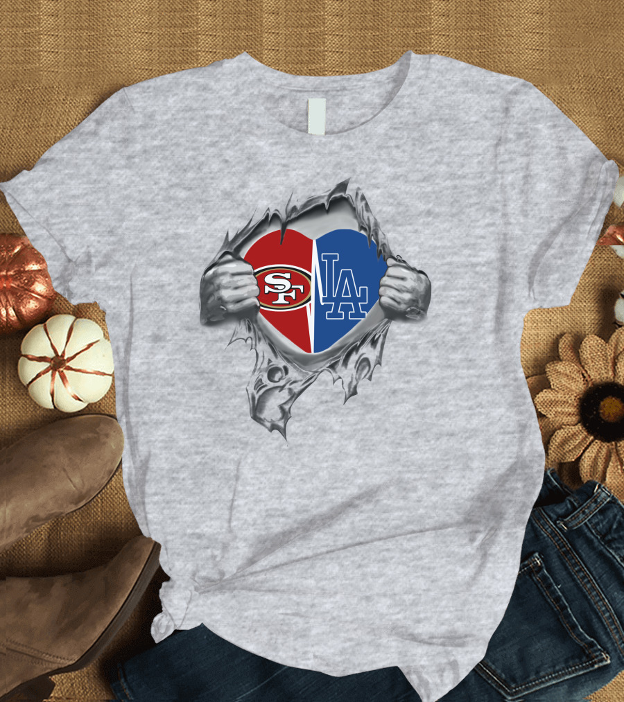 SF 49Ers LA Dodgers Heart Logo Passion T-Shirt