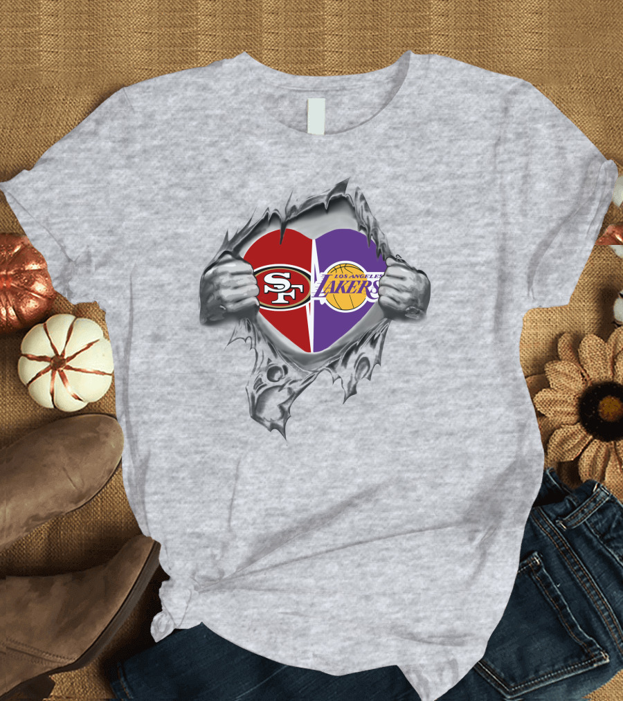 SF 49ers Los Angeles Lakers Heart T-Shirt