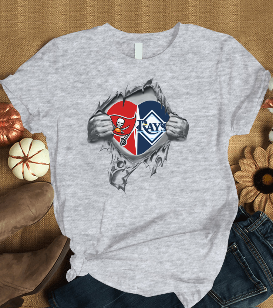 Buccaneers Tampa Bay Rays Heart Logo Tear T-Shirt