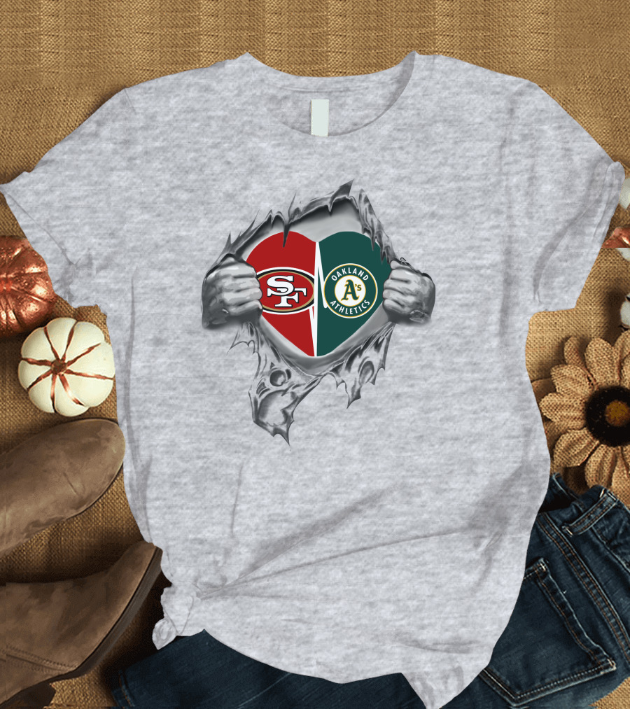 SF 49ers Oakland Athletics Heart Logo Peeling T-Shirt