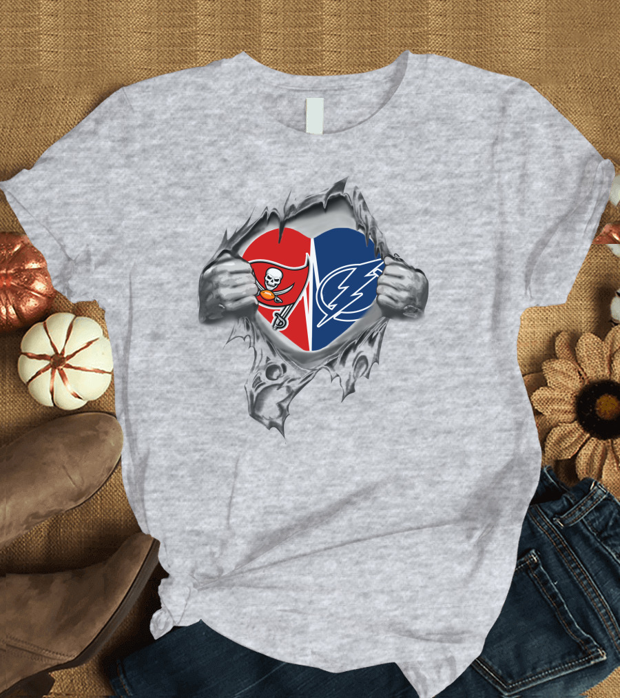 Buccaneers and Lightning Fans Rip Open Heart T-Shirt