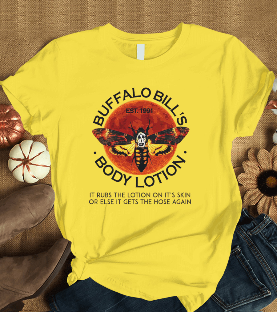 Buffalo Bill's Body Lotion Funny Halloween Horror Moth Skull Vintage 1991 T-Shirt
