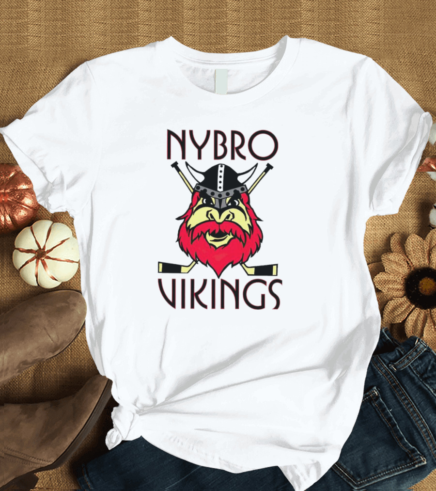 Nybro Vikings Hockey Red Viking Head with Crossed Hockey Sticks T-Shirt