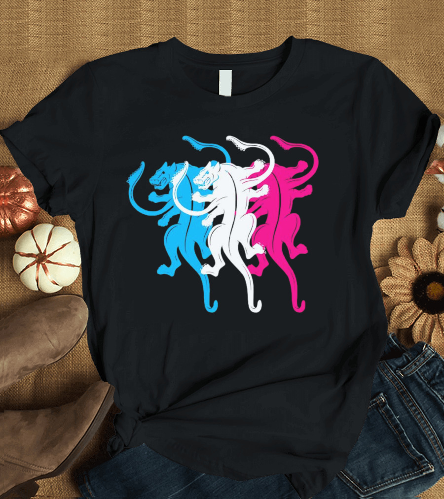 Displaced Blue White Red Panther Trio T-Shirt