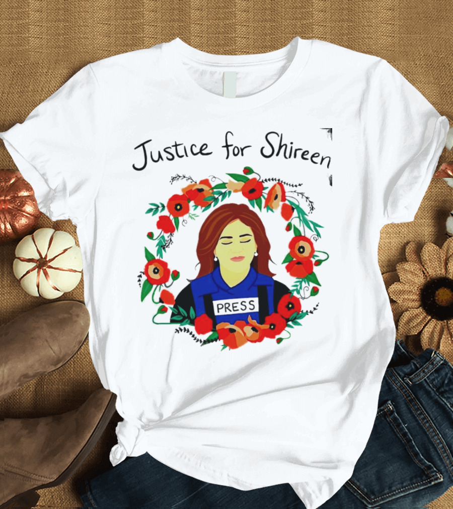 Justice for Shireen Press Floral Wreath T-Shirt
