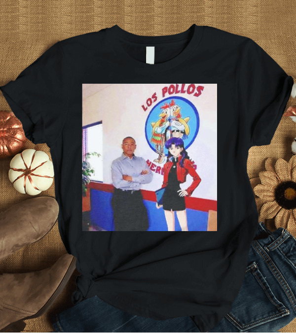T-Shirt: Breaking Bad Los Pollos Hermanos Gus and Evangelion Misato Crossover T-Shirt Breaking Bad Los Pollos Hermanos Gus and Evangelion Misato Crossover T-Shirt