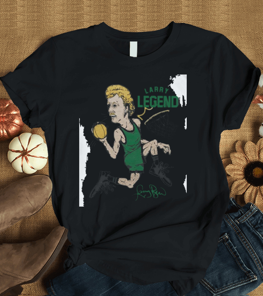 Dave Portnoy Wearing Larry Legend Basketball Art with Larry Bird Signature T-Shirt