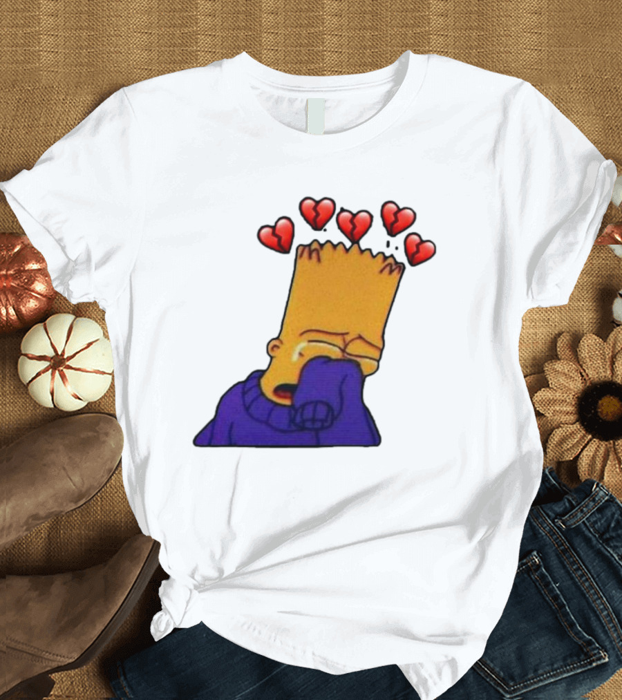 Bart Simpson Crying with Broken Hearts T-Shirt