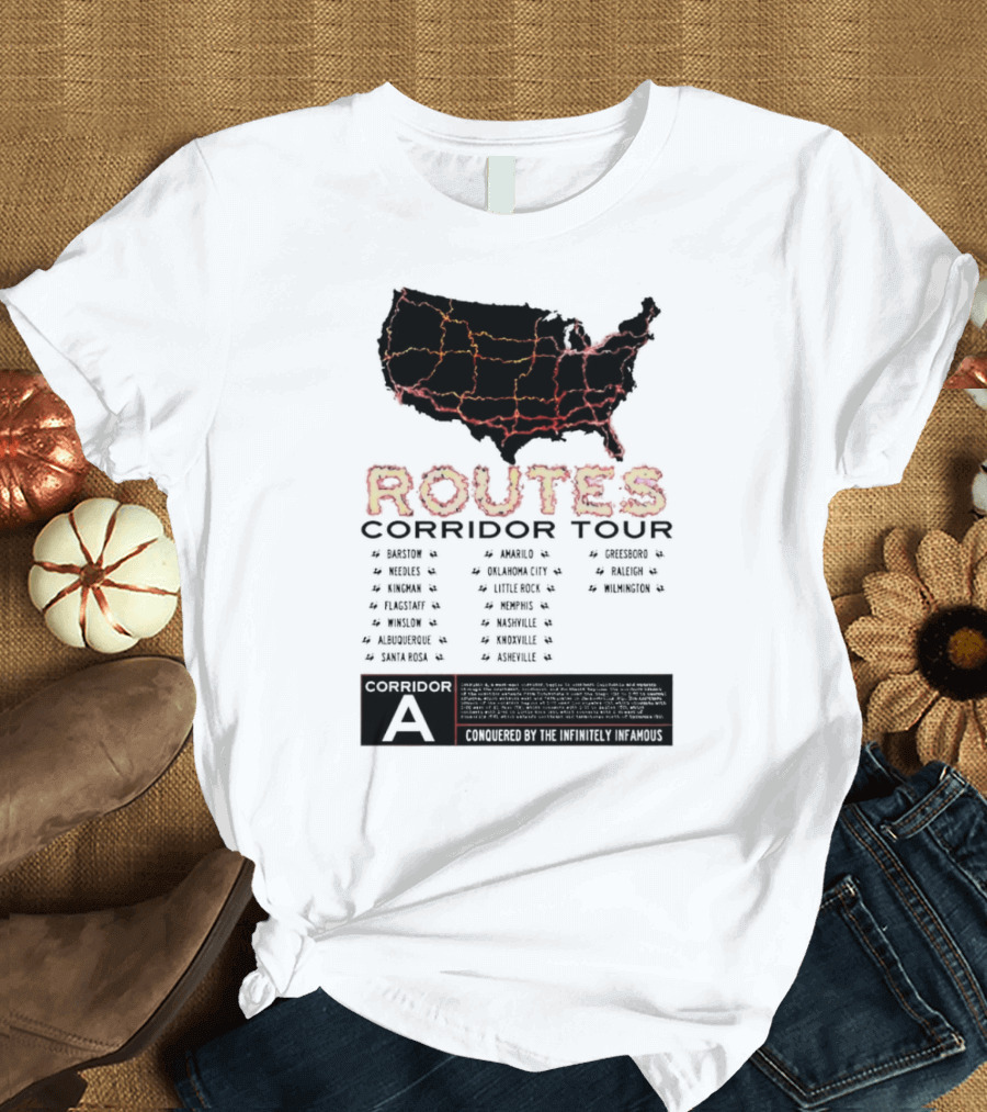 Routes Corridor Tour American State Map Conquered by the Infinitely Infamous T-Shirt