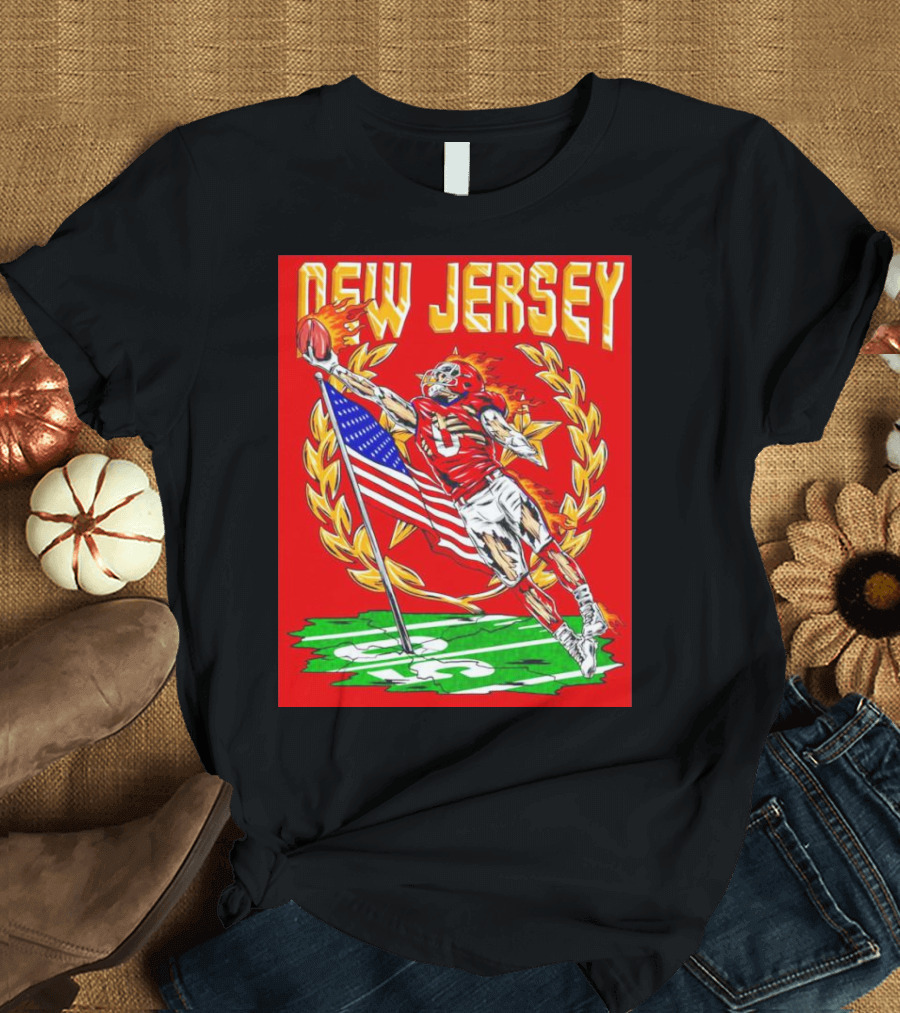 New Jersey Generals Football Skeleton American Flag Flame Action T-Shirt