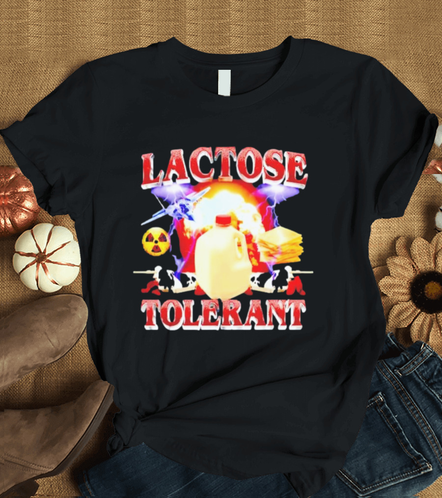 Lactose Tolerant Milk Jug Cheese Nuclear Symbol Cows Explosion T-Shirt