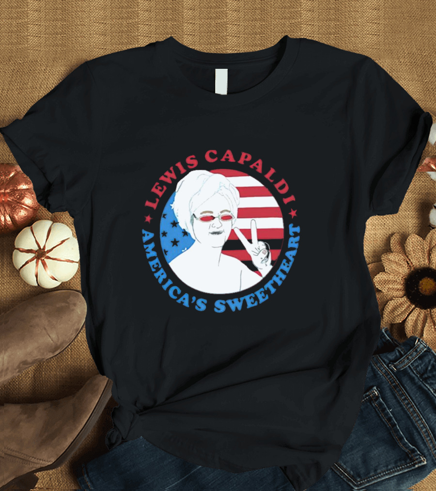 Lewis Capaldi America’s Sweetheart Peace Sign and Flag T-Shirt