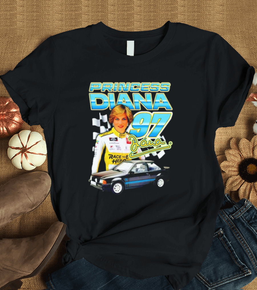 Princess Diana Race to Hero 97 Racing Diana Car Checkered Flags T-Shirt