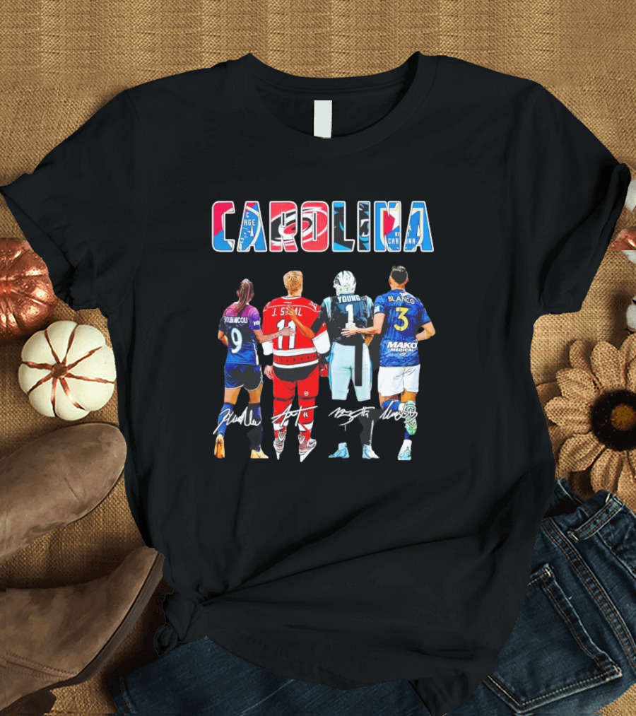 Carolina Football and Soccer Players Kerolin Nicoli J. Staal Bryce Young Nelson Flores Blanco Signatures T-Shirt