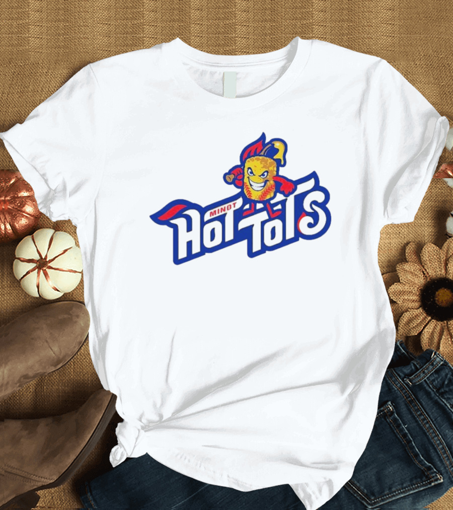 Minot Hot Tots Mascot with Bat and Flame Hat T-Shirt